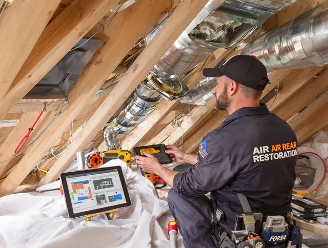 Holbrook Air Duct Cleaning technician performing precise duct repair work in Holbrook