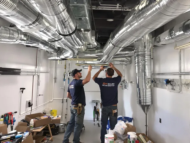 Holbrook Air Duct Cleaning technician applying professional duct sealing solutions in Holbrook