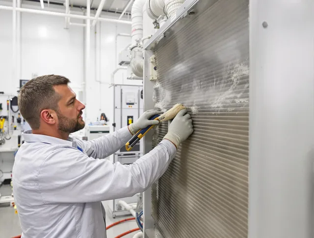Holbrook Air Duct Cleaning technician performing precision commercial coil cleaning at a Holbrook business