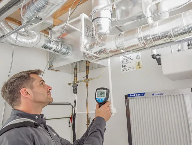 Holbrook Air Duct Cleaning expert conducting detailed filter system inspection using diagnostic tools in Holbrook