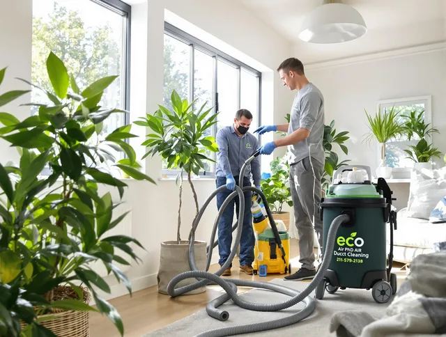 Holbrook Air Duct Cleaning technician performing eco-friendly duct cleaning using sustainable methods in Holbrook