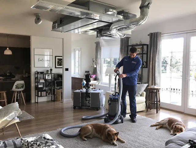 Holbrook Air Duct Cleaning technician performing detailed indoor duct cleaning for improved air quality in Holbrook